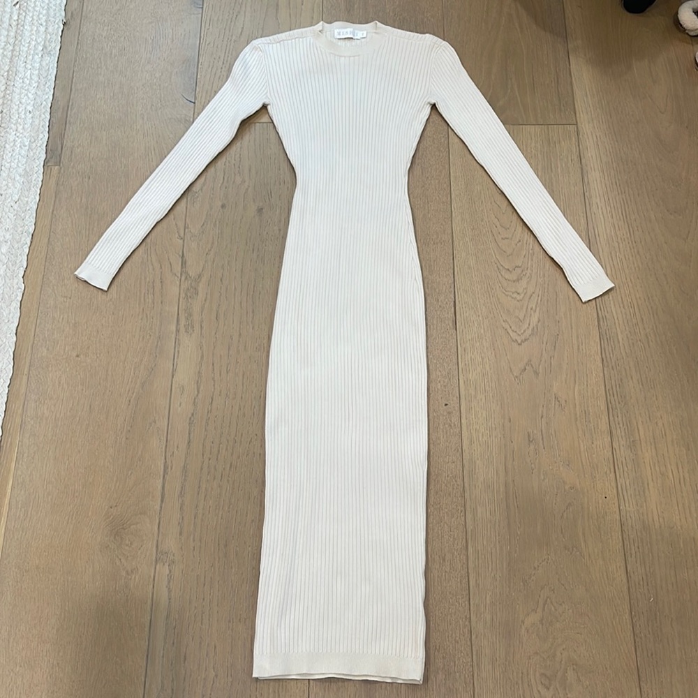 Cream Ribbed Midi Dress